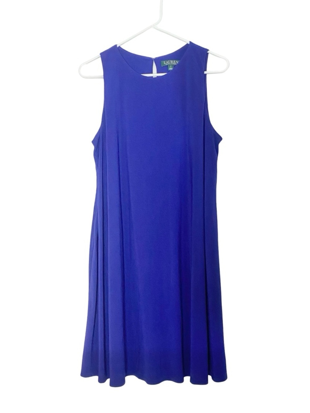 Ralph Lauren Dress Womens Size 14 XL Blue Trapeze Swing Knit Sleeveless Lined